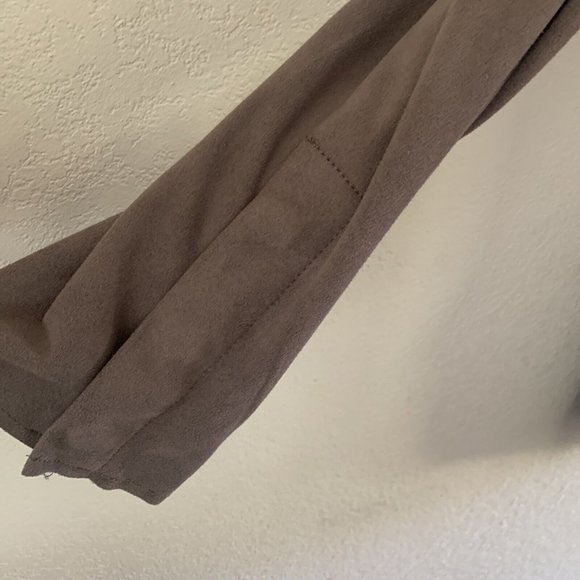 KUT from the Kloth Tayanita Faux Suede Drape Front Jacket size L Taupe - Picture 13 of 15